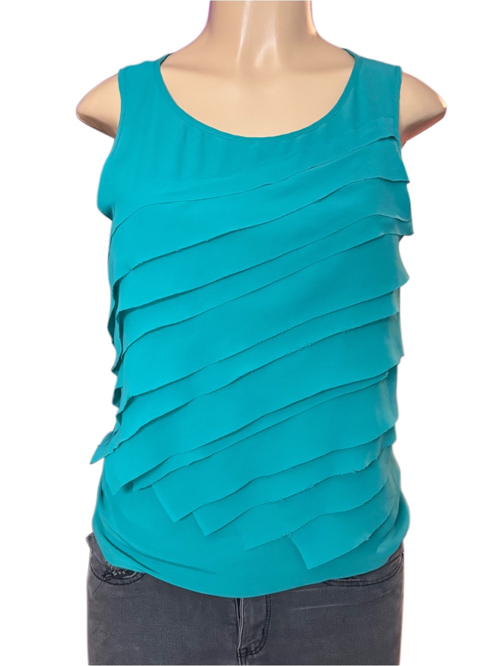 Worthington Teal Blouse W/ Ruffled Layers- Size Small
